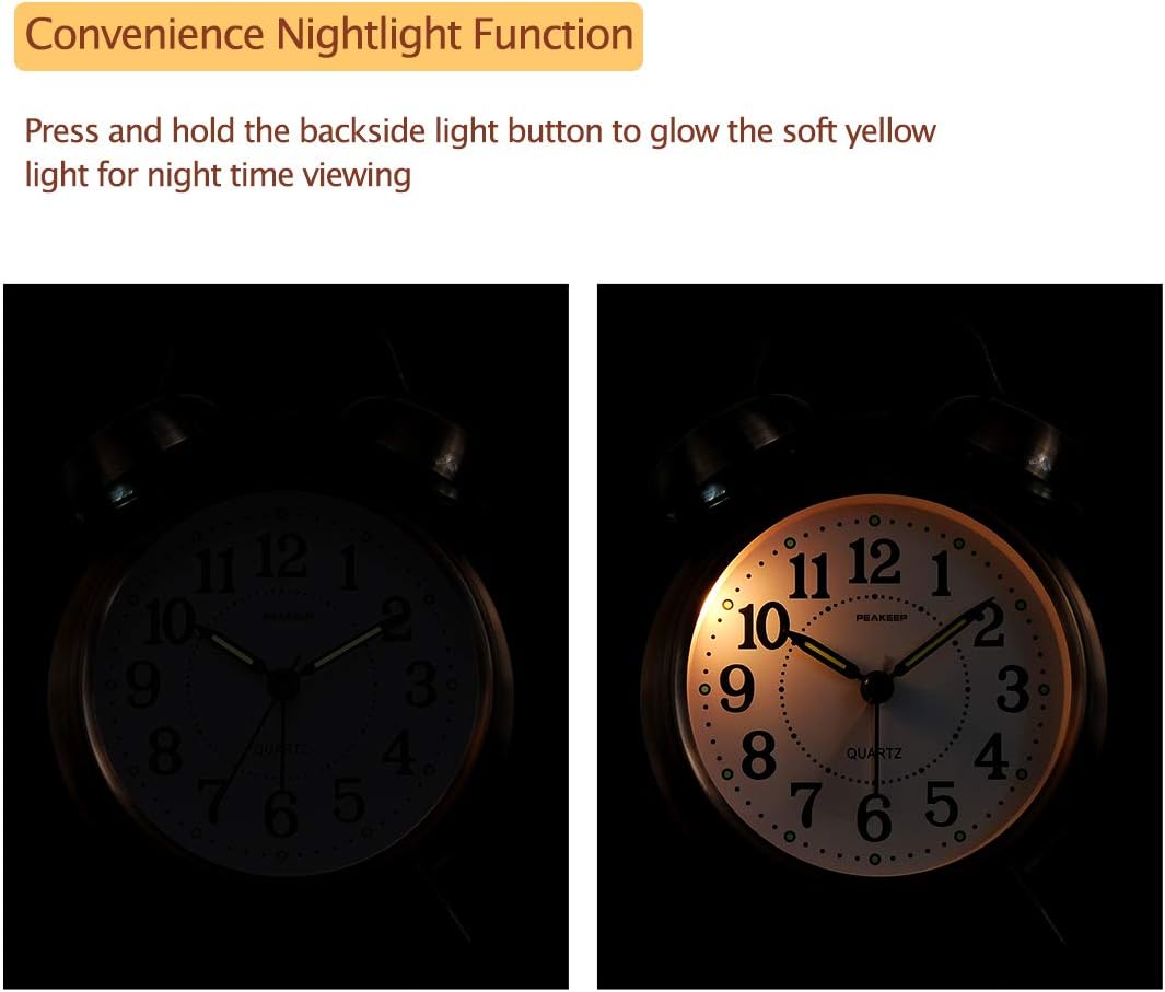 Peakeep Loud Alarm Clock for Heavy Sleepers Adults, Metal 4.5 Inches | Twin Bell Battery Operated Analog Alarm Clocks for Bedrooms Kids' Room Decoration (Jewel Blue)