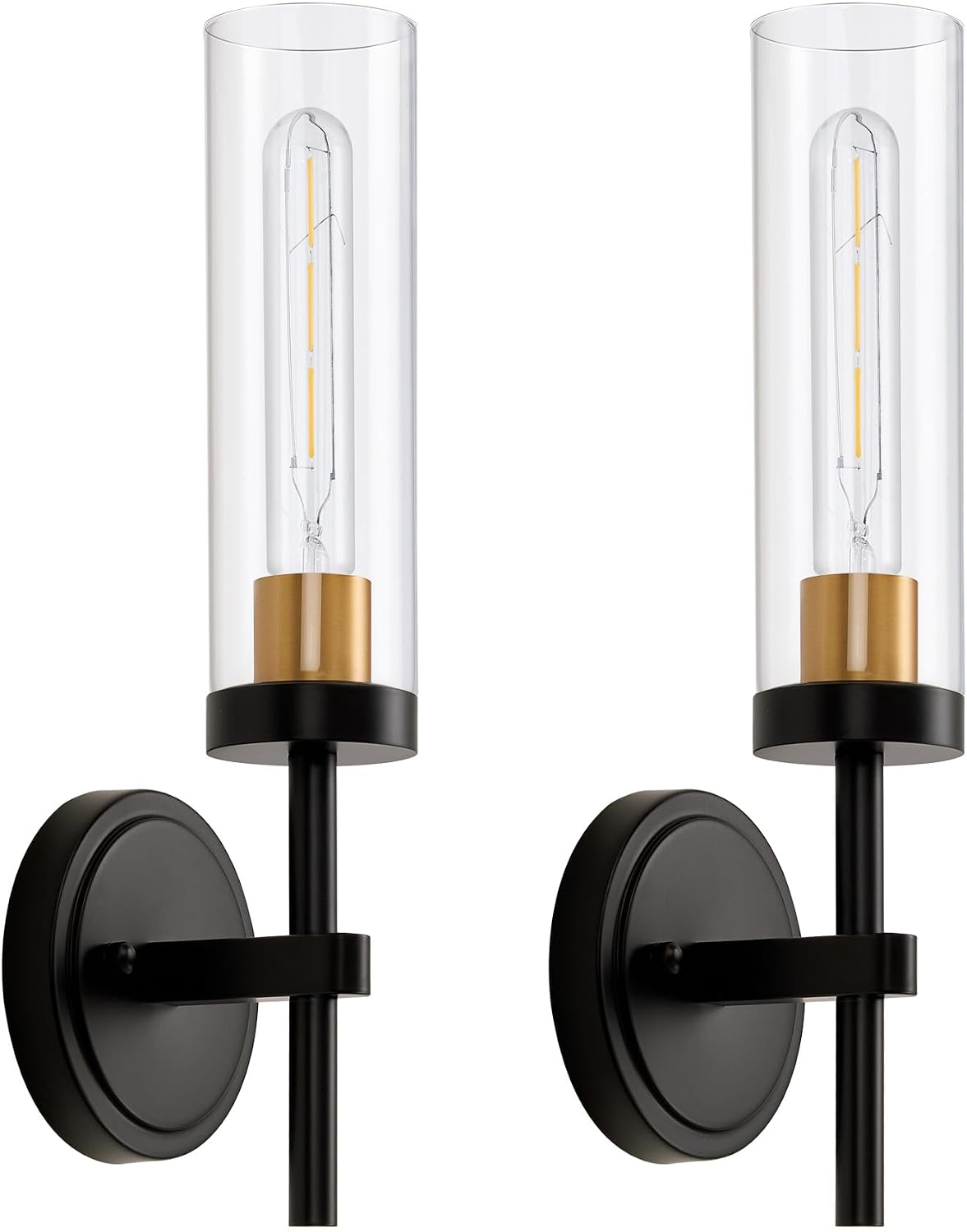 Wireless Wall Sconces with Remote Control, Battery Operated Wall Sconce Set of 2, Black & Gold Rechargeable Dimmable Wall Light for Bedroom Living room Bathroom Hallway Entryway Stairwell, 3000K