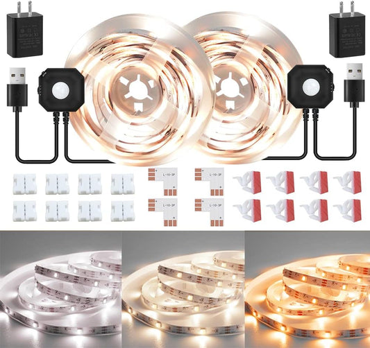 Wefomey Motion Sensor LED Light Strip, Motion Sensor Light Indoor Closet Lights, 2700K-6500K White Dimmable Led Strip Lights for Bedroom, Kitchen, Stair Motion Activated, 2PCS