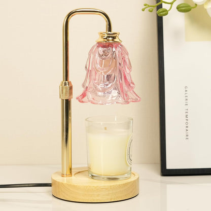 SupBri Candle Warmer Lamp with Timer & 4Bulbs, Pink Flower Glass Shdae