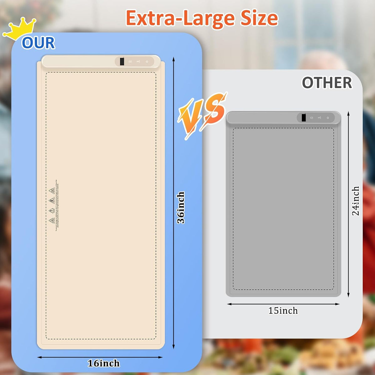 Warming Mat for Food,36"x16" Large Food Warmer Mats for Countertop (Gray)