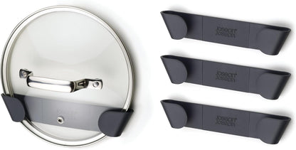 Joseph Joseph Cupboard Store - Set of 4 Pot and Pan Lid Holders Self Adhesive Wall Mount Storage Organizer, Suitable for Lids Up to 9 in , 3M VHB Tape Included, Gray