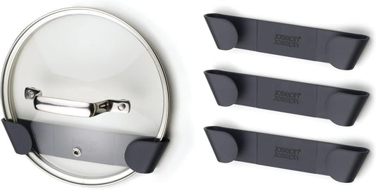 Joseph Joseph Cupboard Store - Set of 4 Pot and Pan Lid Holders Self Adhesive Wall Mount Storage Organizer, Suitable for Lids Up to 9 in , 3M VHB Tape Included, Gray