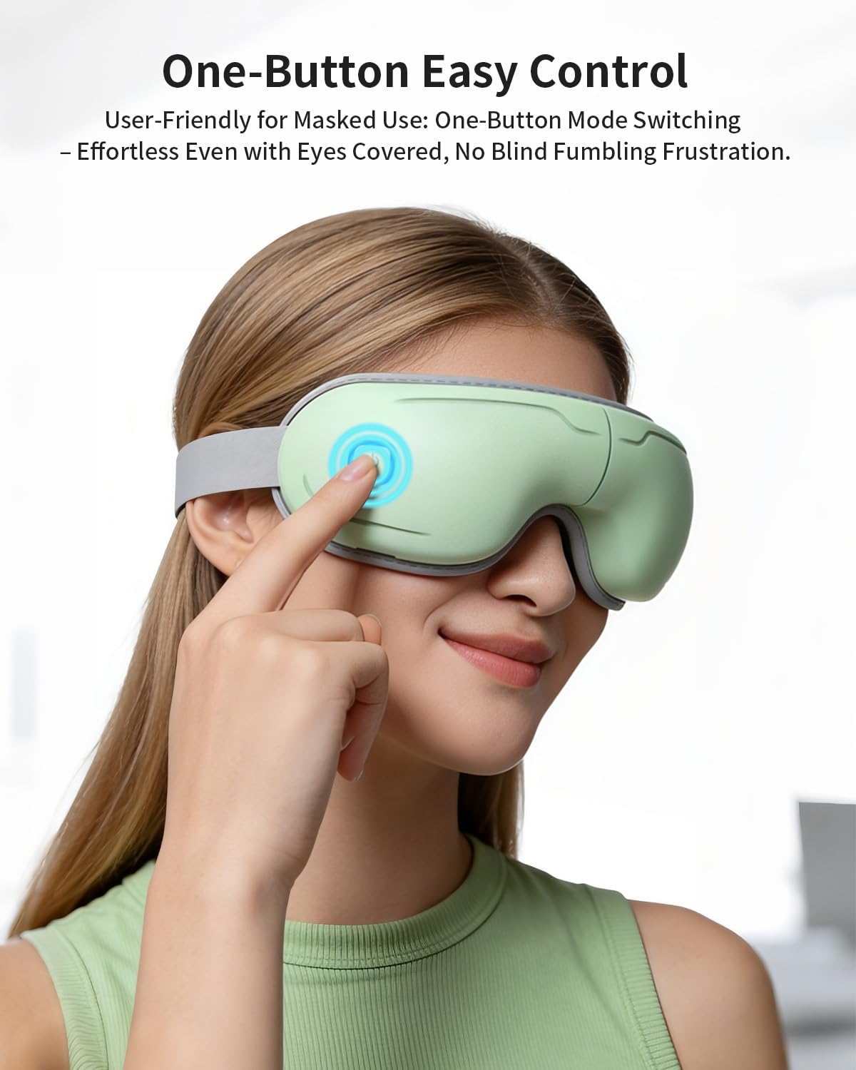 Eye Massager with Heat and Compression - Avocado Green Heated Eye Mask with Vibration, Bluetooth Music, 6 Modes, Rechargeable 1200mAh Battery for Eye Strain, Dry Eyes, Migraines Relief