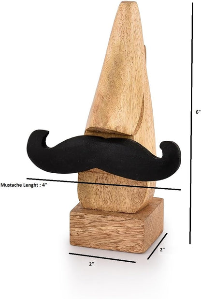 Display Stand Handmade Wooden Nose Shaped Spectacle Specs Eyeglass Holder Stand with Mustache (2" x 2" x 6")