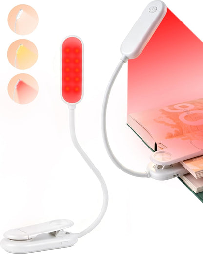 630nm Red Book Light for Reading at Night - Zero Blue Light, Dimmable Reading Lights for Books in Bed, LED Book Lamp Clip on, Gift for Students Parents Nurse Studying Travel (1 Pack)