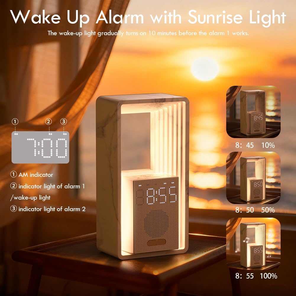 WILIT Digital Alarm Clock, Sunrise Alarm Clock with Nightlight, 9 Sleep Aid Sounds, White Noise Sounds Machine, Dimmable Display, Snooze,USB Charging Port,Gift for Women,Men,Teens,Kids,Travel
