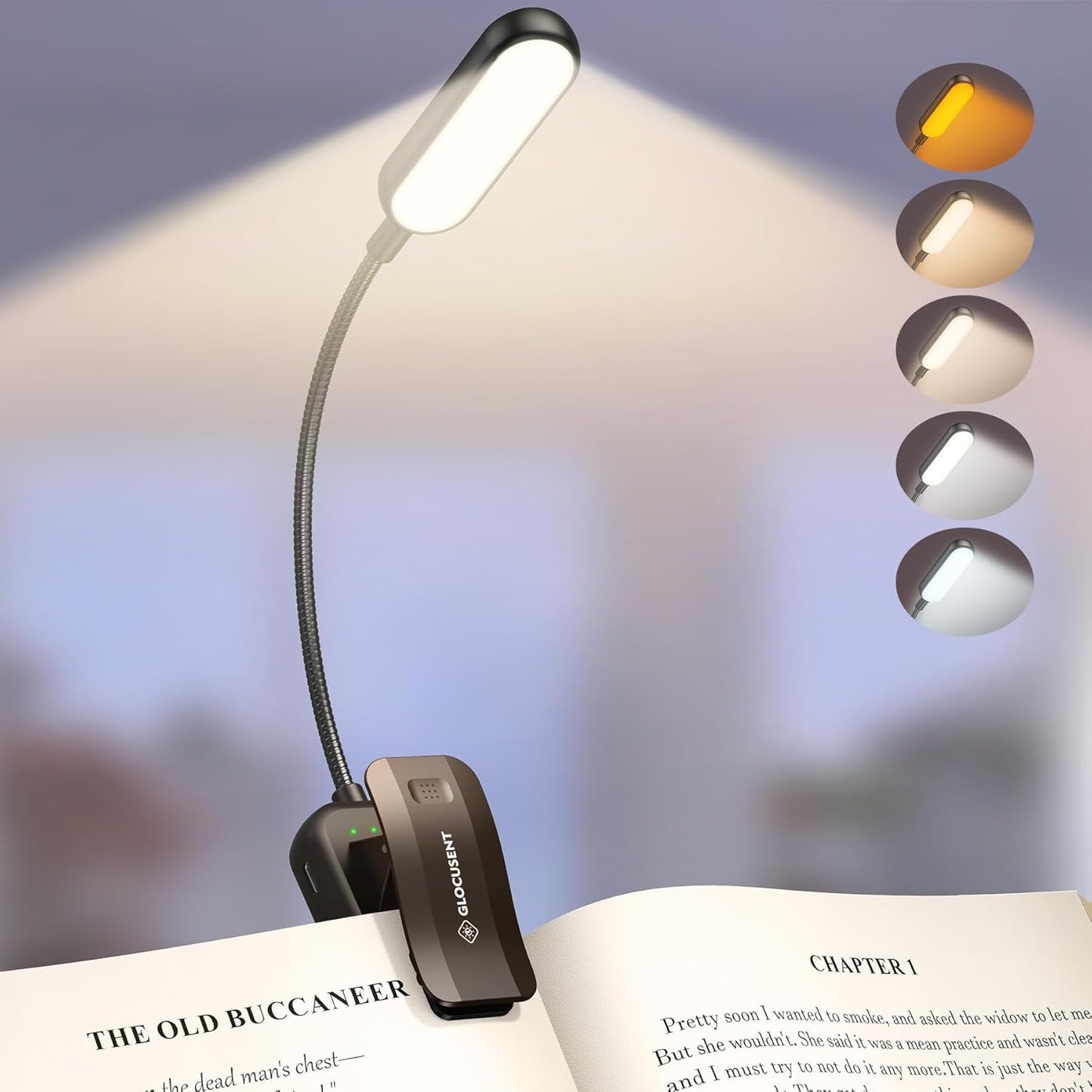 Glocusent 13 LED Book Lights for Reading at Night, Gifts for Book Lovers | Rechargeable Eye-Caring 3 Amber Colors Stepless Dimming, Travel Clip-on Lamp, Christmas Stocking Stuffer Reader Men Women Kid