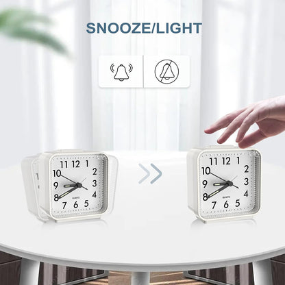 Analog Alarm Clock, Silent Non Ticking Table Clock, Travel Bedside Clock with Snooze, Night Light, Ascending Beep Sounds, Battery Operated Loud Small Clocks for Bedroom Travel Office, Black