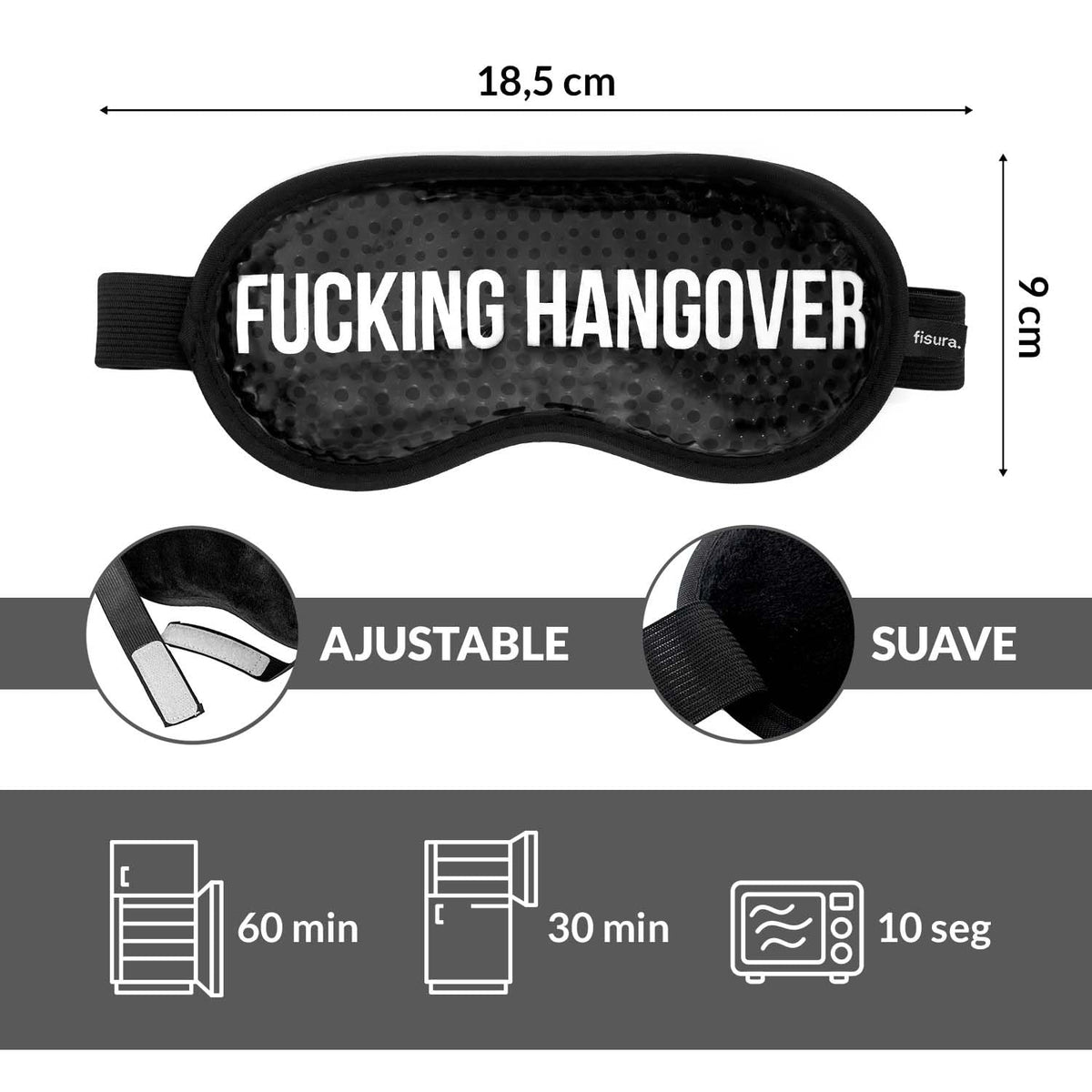 Fisura - Black Cooling Gel Eye Mask for Migraine Relief – Reusable Cold Eye Mask for Puffy Eyes & Dark Circles, Hot & Cold Therapy for Headache & Sinus Pain with Storage Pouch, 7.28 x 3.54 in