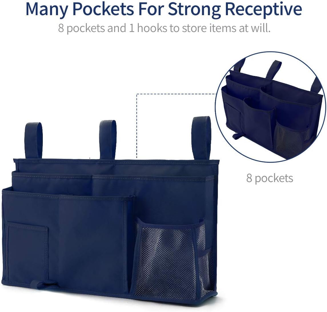 Bseash Bunk Bed Organizer, Bedside Caddy Hanging Bed Organizer Storage Bag 8 Pockets, for College Dorm Rooms Bed, Hospital Bed, Baby Bed Rails, 600D Oxford Cloth