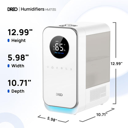 DREO Humidifiers for Bedroom, Top-filled Smart Quiet Cool Mist Humidifier for Large Room Home, Oil Diffuser & Nightlight, 50Hours Runtime for Indoor Plants, with Alexa/Google, White