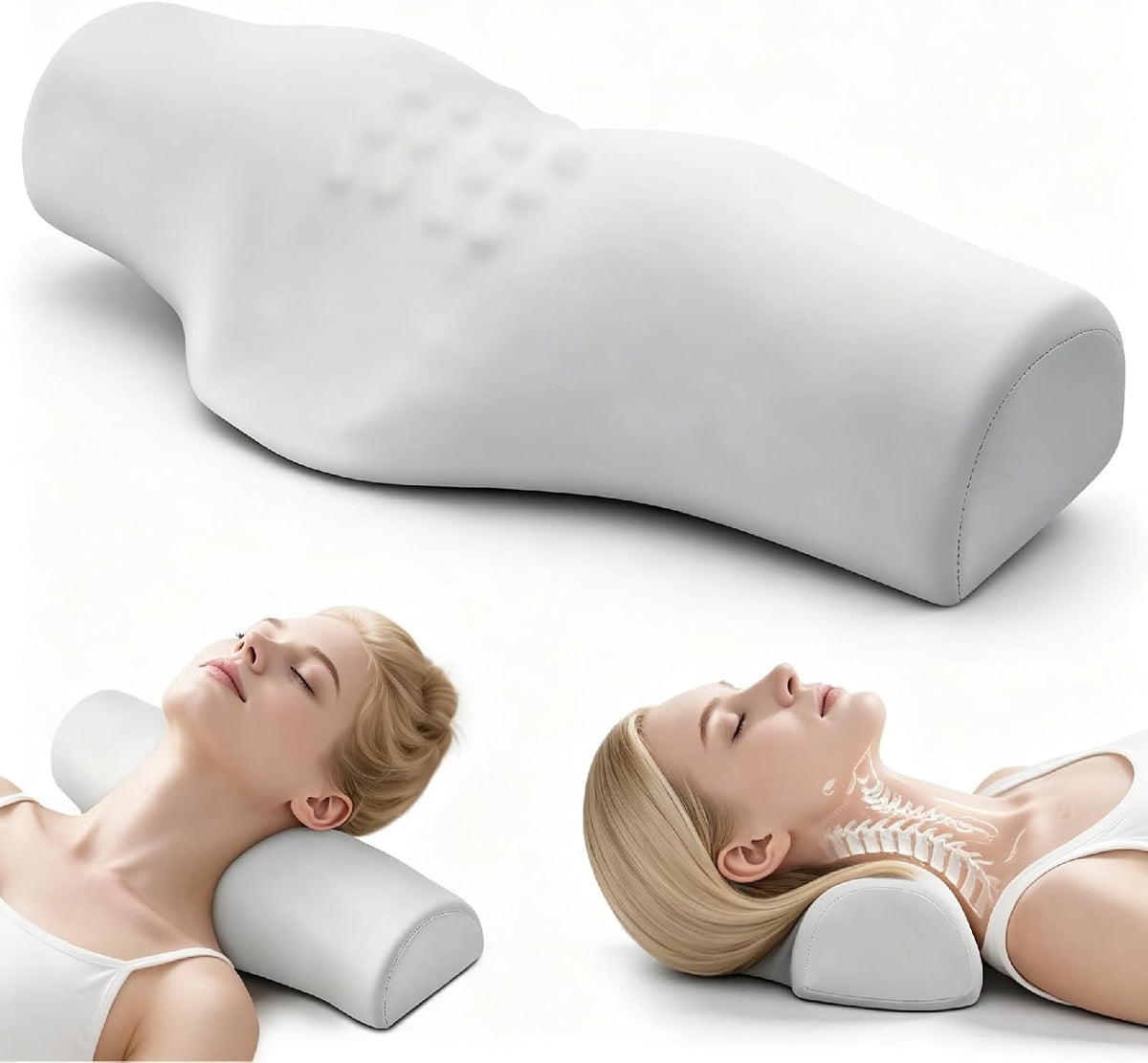 Cervical Neck Roll Pillow for Neck Pain Relief, High-Density Memory Foam Sleeping Decompression Support, Shoulder Relaxer & Neck Bolster (Adult Size)
