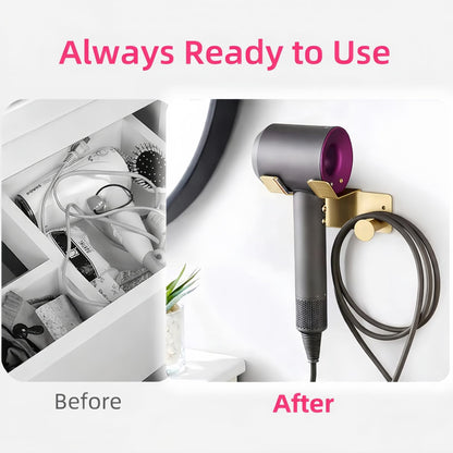 Hair Dryer Holder Wall Mounted, Stainless Steel Blow Dryer Holder for Bathroom, Hair Dryer and Straightener Holder Adhesive or Drilling, Hair Tool Organizer for Salon Barber Shops Banjekt