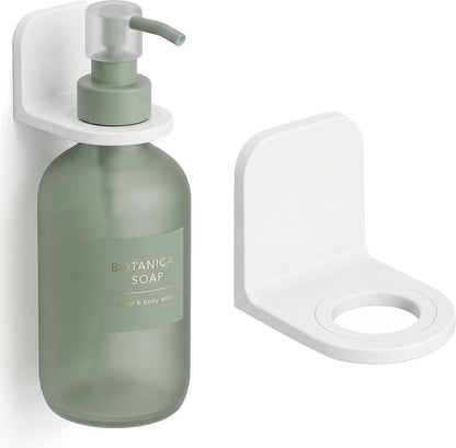 [Strong Adhesive] Shower Bottle Holder Wall Mounted, [Fits Most Pump Bottles] Drill-Free Soap Dispenser Rack for Bathroom & Kitchen, Minimalist Lotion & Shampoo Hook with 2 Size Adapter Rings - 1pcs