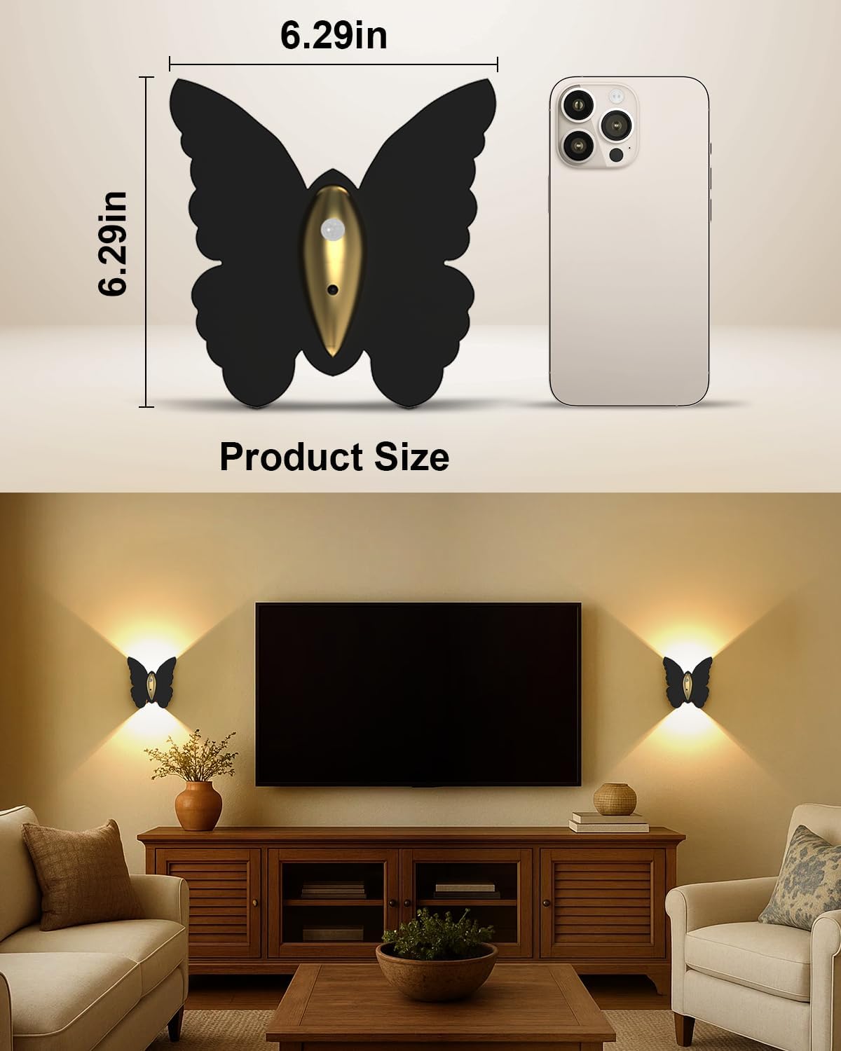 Eneru Motion Sensor Wall Sconce Set of 2, Rechargeable Wall Lights, Indoor