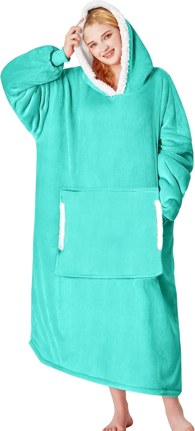 yescool Wearable Blanket Hoodie, Flannel Sherpa Fleece Blanket Sweatshirt for Adults Women Men,One Size Fits All - Colors B