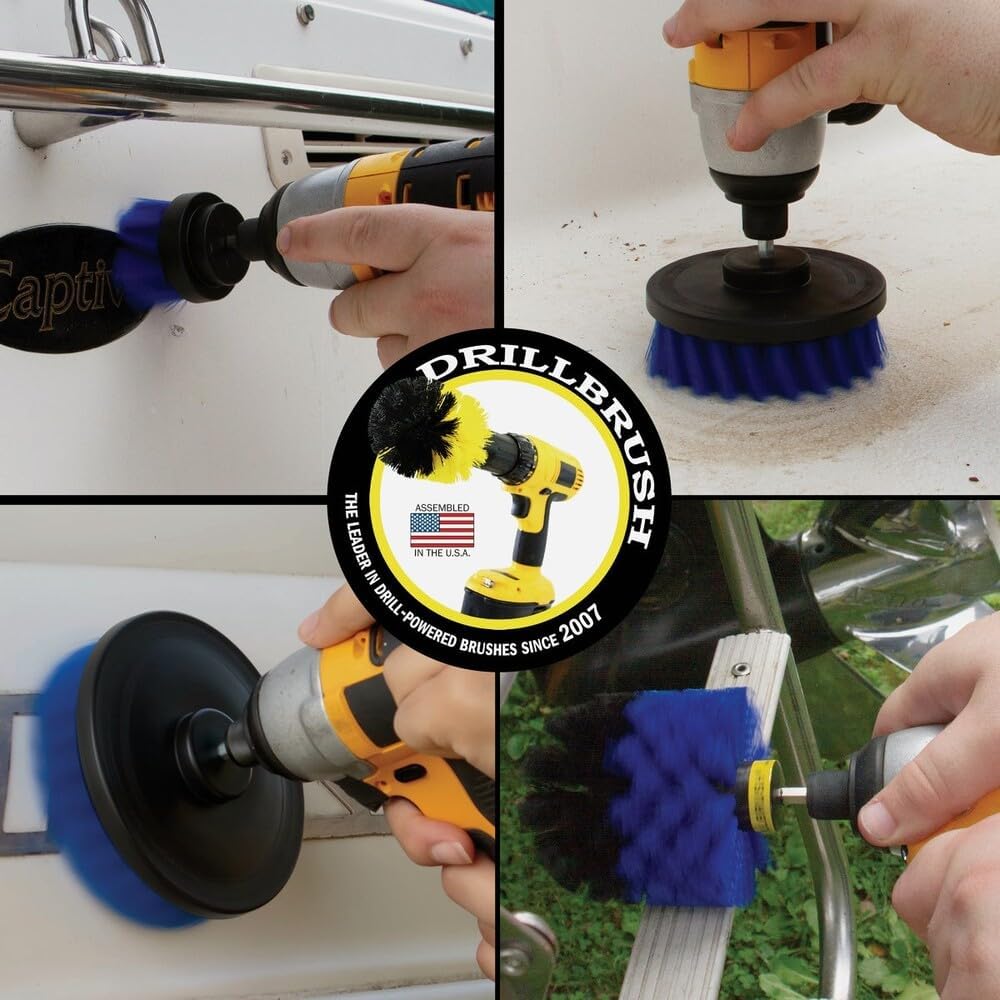 Drillbrush Electric Nylon Drill Brush Attachment Set for Bathroom Cleaning | Power Scrubber Brush Kit for Bathtub, Shower & Tile - Grout Cleaner Kit - All-Purpose Household Cleaning Brushes for Drill