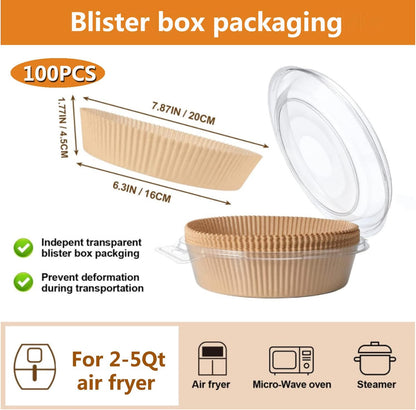 Air Fryer Liners Disposable 6.3 inch Round,100PCS for AirFryer | Unbleached Non-stick Non-leak 2Qt to 5Qt Small Air fryer liner Parchment Paper