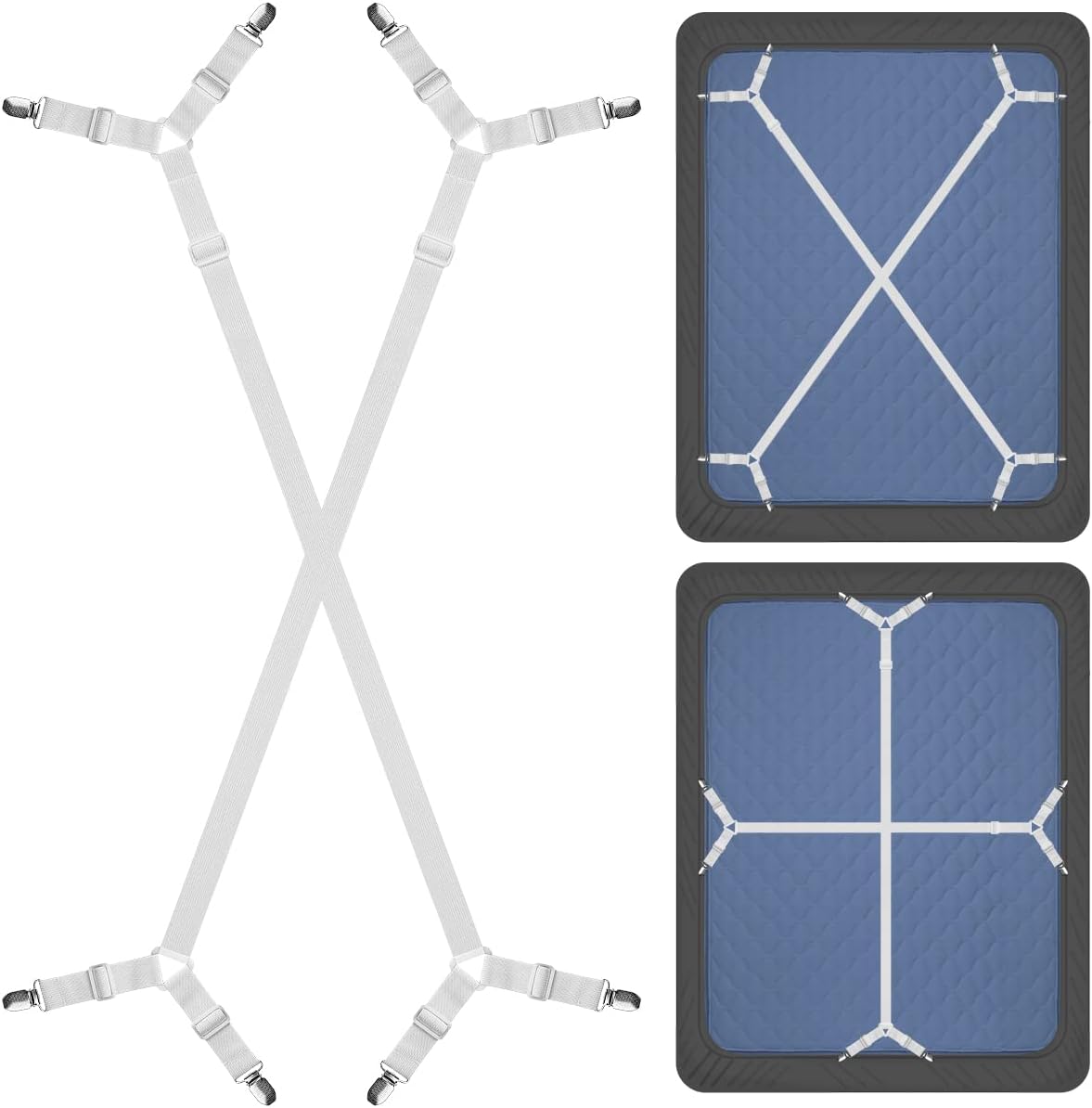 ZHOUBIN Sheet Suspenders Clips, Bed Sheet Straps Mattress Sheet Holders for Twin, Full, Queen, King - Keep Sheets in Place Corner Sheet Grippers Fasteners Sheet Stays