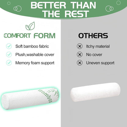 Bucherry 2 Pcs 18 x 4 Inches Cervical Neck Roll Memory Foam Pillow Cylinder Bolster Pillow for Bed Round Neck Support with Removable Washable Cover for Sleeping Travel Yoga Legs Back Lumbar