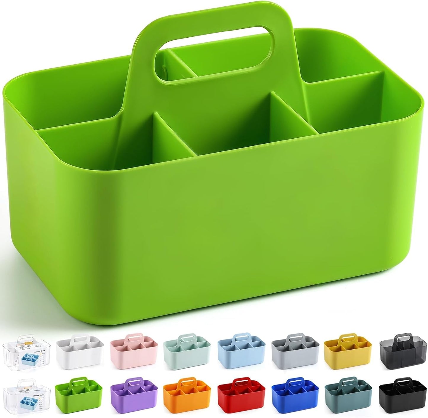 Multiuse Caddy Organizer with Handle, Portable Divided Plastic Tote Bin - Art Craft, Stationary Pen Marker Crayons, Makeup Hair Supplies Storage - Bathroom, Classroom, Dorm, Office, Desk Holder - Grey