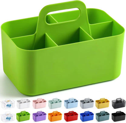 Multiuse Caddy Organizer with Handle, Portable Divided Plastic Tote Bin - Art Craft, Stationary Pen Marker Crayons, Makeup Hair Supplies Storage - Bathroom, Classroom, Dorm, Office, Desk Holder - Grey
