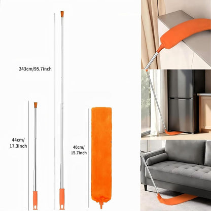 Gap Cleaning Duster, 110" Extendable Retractable Cleaning Tool with 3 Washable Microfiber Cloths, Under Appliance Fridge Furniture Duster for Home Cleaning (Orange)
