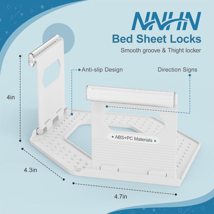 Lock Sheet Holders Keep Sheets Firm & Tight, Heavy Duty Bed Sheet Holder Straps for Corners, No More Loose Sheets or Wrinkles, Strong Grip Universal Sheet Clips, White