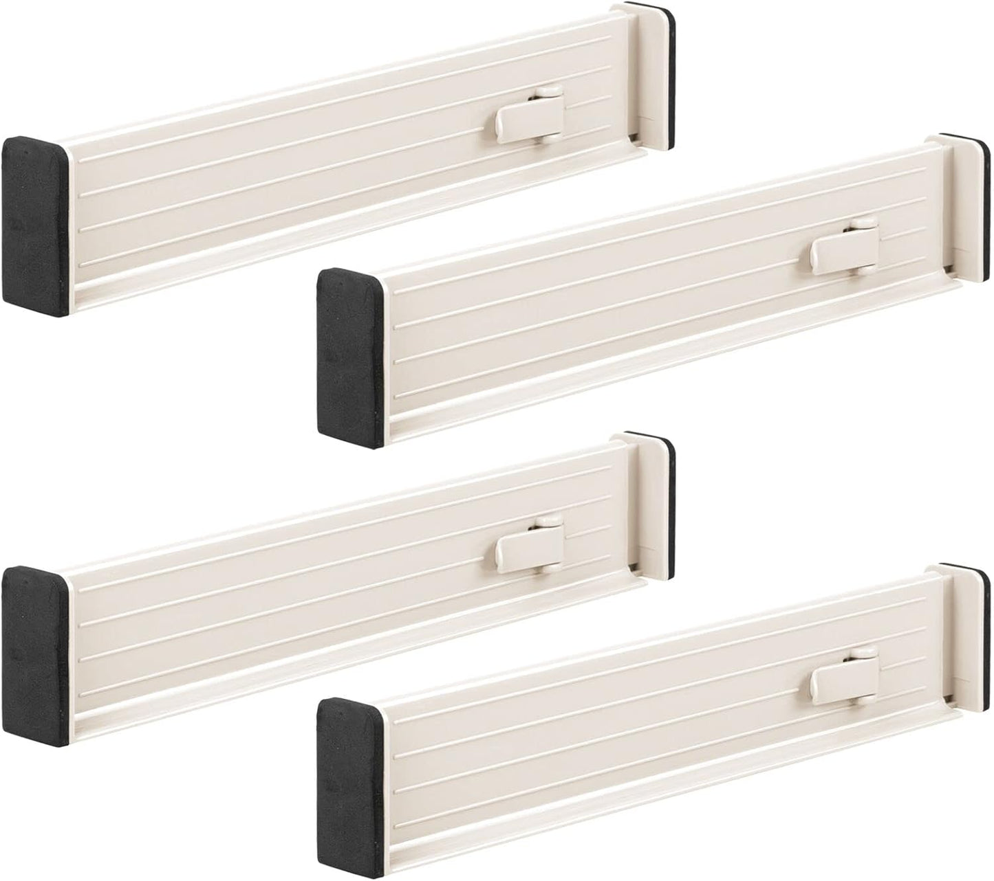 mDesign Expandable Dresser Drawer Divider with Foam Ends, Drawer Divider Locks in Place, Separators for Clothing and Accessories in Closet or Dresser Drawer, Ligne Collection, 4 Pack, White