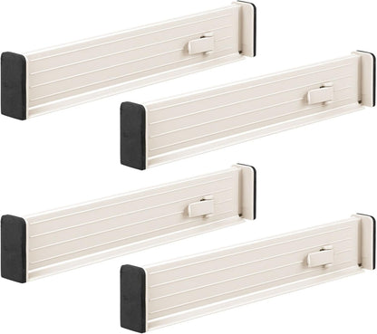 mDesign Expandable Dresser Drawer Divider with Foam Ends, Drawer Divider Locks in Place, Separators for Clothing and Accessories in Closet or Dresser Drawer, Ligne Collection, 4 Pack, White