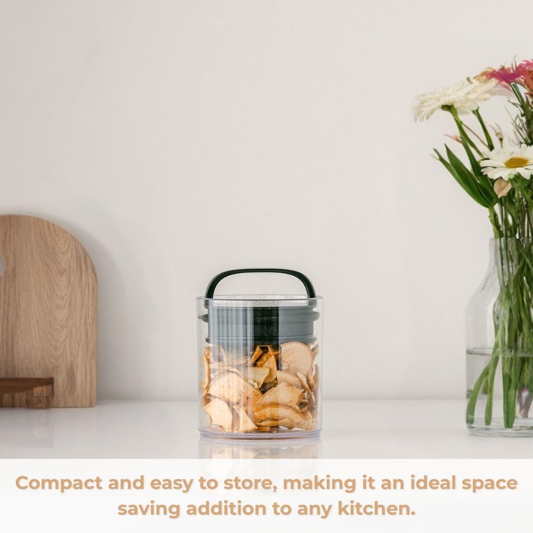 Prepara Evak Fresh Saver Airtight Plastic Container, Small (4” x 3.75”, 1.8 Cups), BPA-Free Food Storage Canister Vacuum Sealed Lid Handle, Odor Resistant, Ideal for Coffee Beans & Dry Goods | Shatterproof BPA-Free Airless Food Storage Canister, Odor
