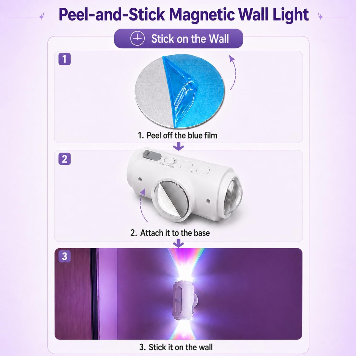 Motion Sensor Wall Light, Rechargeable Peel and Stick on Sconce Set of 2 | Wireless No Drill RGB Wall Lamps, Magnetic Battery Operated Indoor Lighting for Hallway, Stairs, Bedroom, Bathroom, Bar Decor
