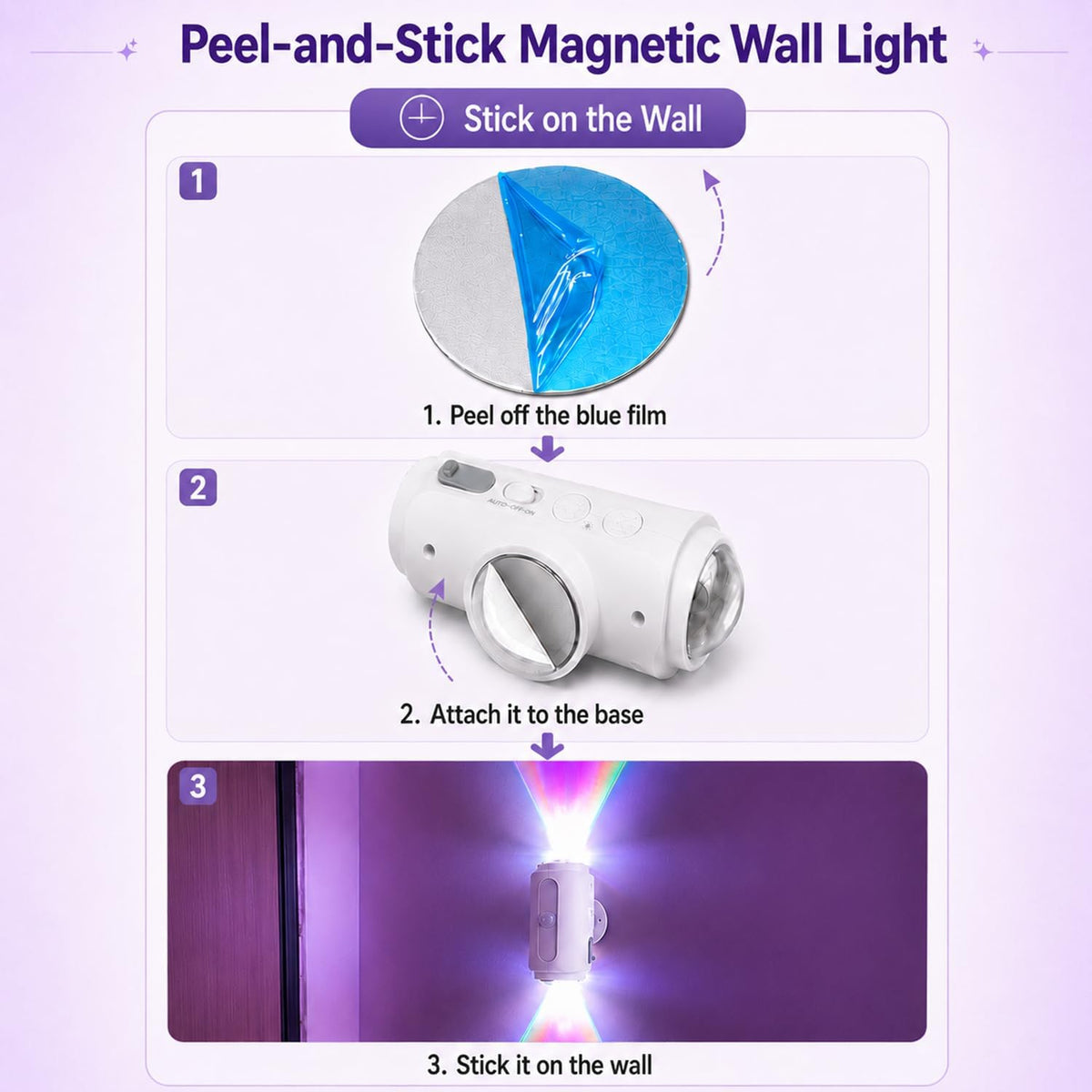 Motion Sensor Wall Light, Rechargeable Peel and Stick on Sconce Set of 2
