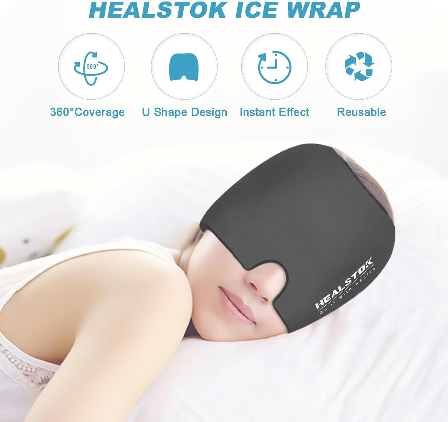 Cold Hat, Ice Cap, Cold/Hot Therapy Reusable Ice Head Wrap, Grey | 360°Compression Flexible Ice Pack Head Wrap, Cold Head Wrap, Migraine Relief Cap, Ice Head Wrap for Stress, Puffy Eyes