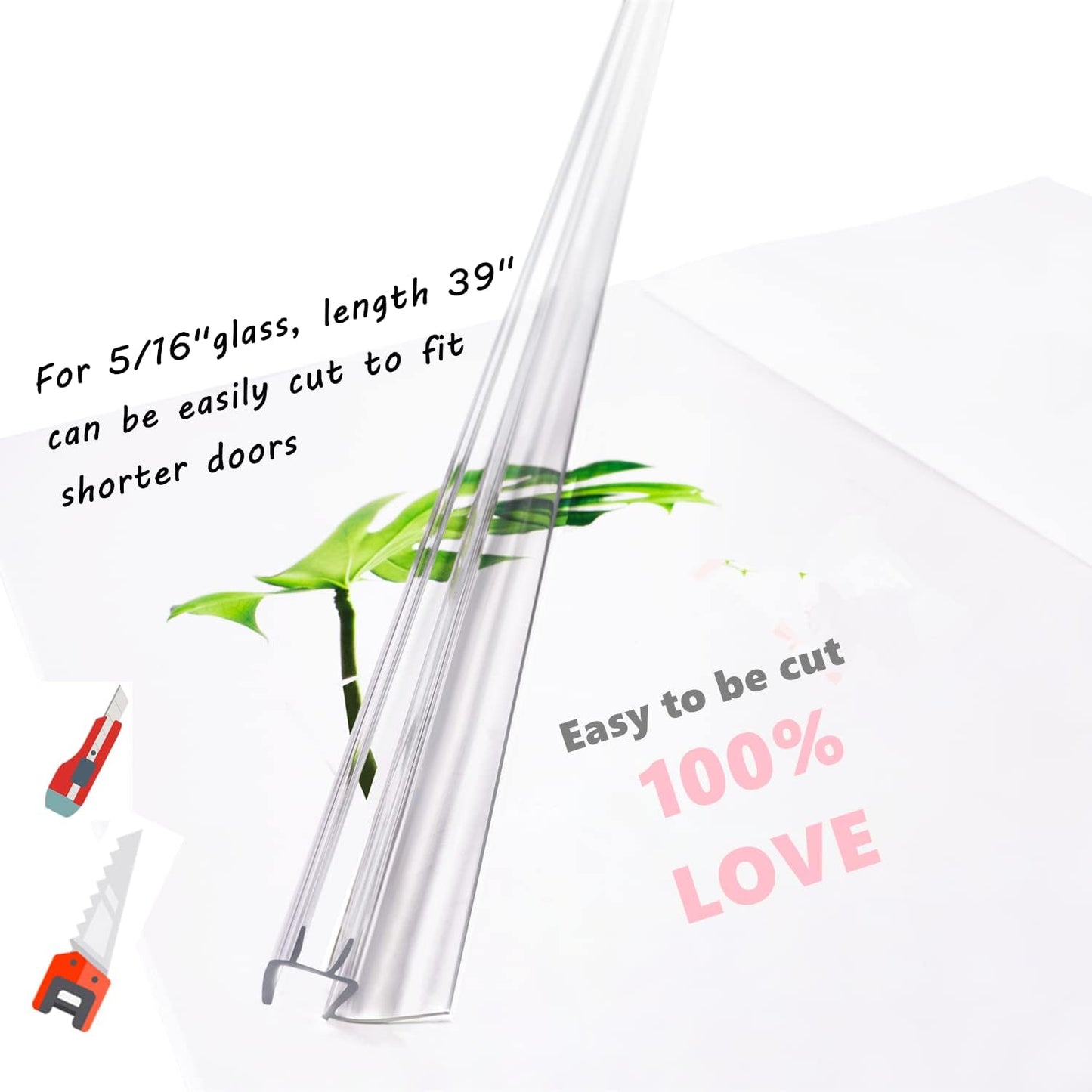 2-Pack Frameless Shower Door Bottom Seal (1/4'' X 39'') Clear Glass Shower Door Sweep Strip can Covers up to 23mm Gap - Stop Leaks