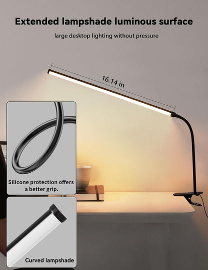 2 Pack LED Desk Lamp with Clamp,Eye-Friendly Clip on Lights for Home Office Study Reading,3 Modes 10 Brightness,Long Flexible Goose-Neck,Swing Arm Architect Task Table Lamps USB Usage