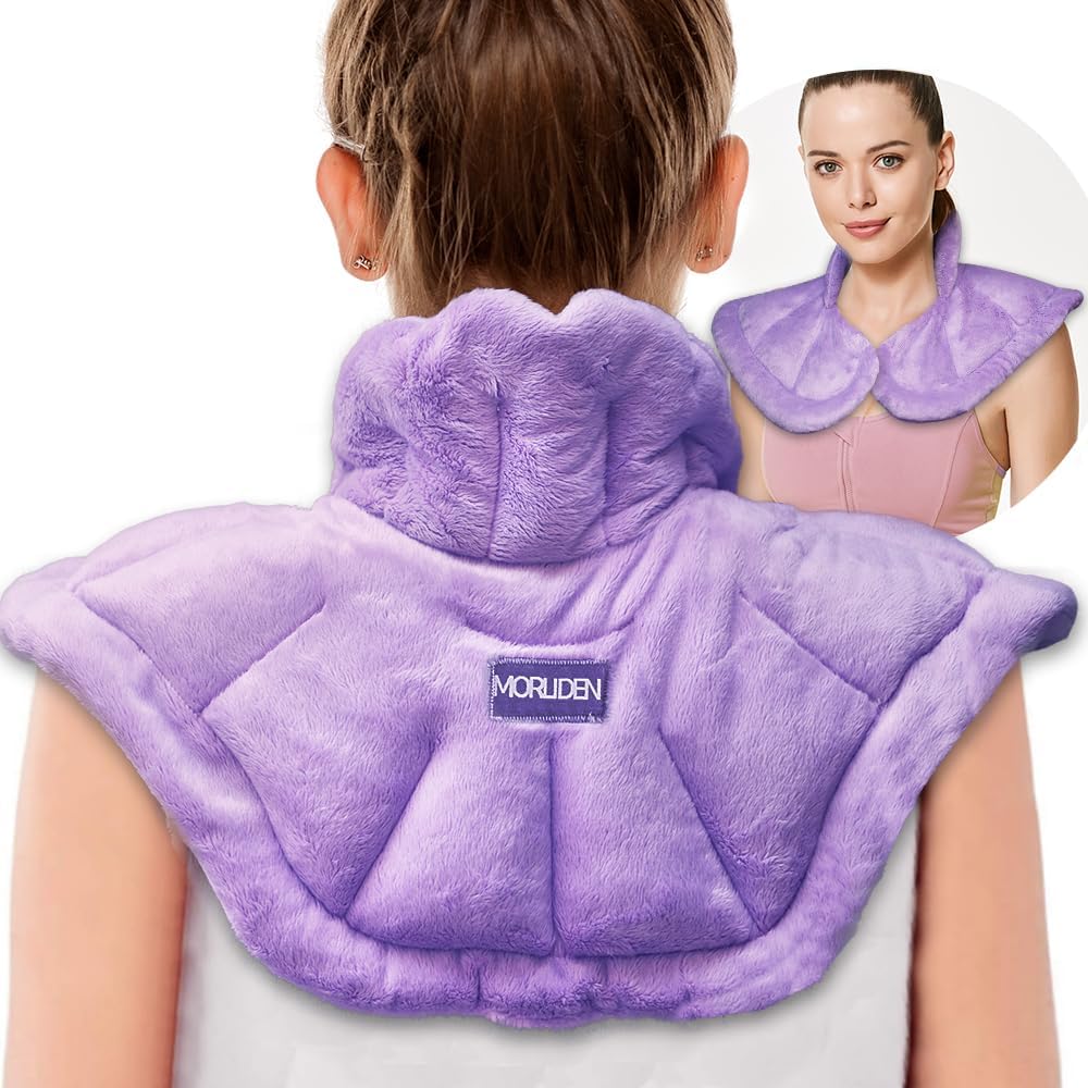 MORLIDEN Microwavable Heated Neck Wrap Warmer and Shoulder Weighted Heating Pad Microwave for Hot and Cold Compress - Purple