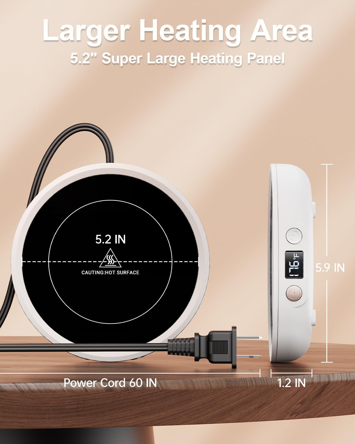 SWEETFULL Mug Warmer for Desk, Coffee Cup Warmer with Timer - Wood | 36W Fast Heating, 3-Temp Setting, Digital Display, 2-12H Timer, Smart Electric Coffee Candle Plate, Ideal Gifts for Women Men