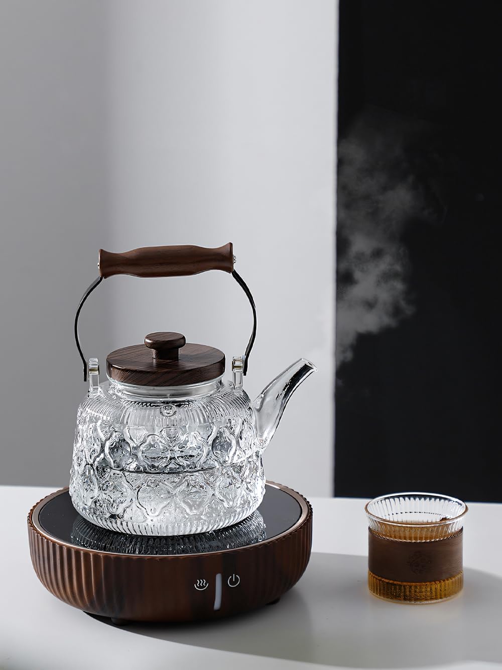 Stovetop Safe Glass Teapot with Malus Spectabilis Pattern Removable Infuser Fine Borosilicate Tea Pot perfect for Fruit Flowering Tea Canister Premium Quality Tea Kettle Gift(Transparent)