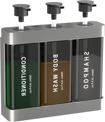 Shampoo and Conditioner Dispenser Shower Soap Dispenser 3 Chamber No Drill, 3 * 16.9 fl.oz Shampoo Dispenser for Shower Wall Mounted Shower Shampoo Dispenser 3 Chamber for Bathroom Hotel Black