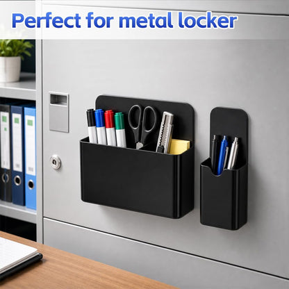 Magnetic Pen Holder, 2 Pack Magnetic Dry Erase Marker Holder, Black Strong Magnetic Marker Holder Pen Pencil Organizer for Whiteboard, Refrigerator, Office, Locker Accessories, Classroom Must Haves