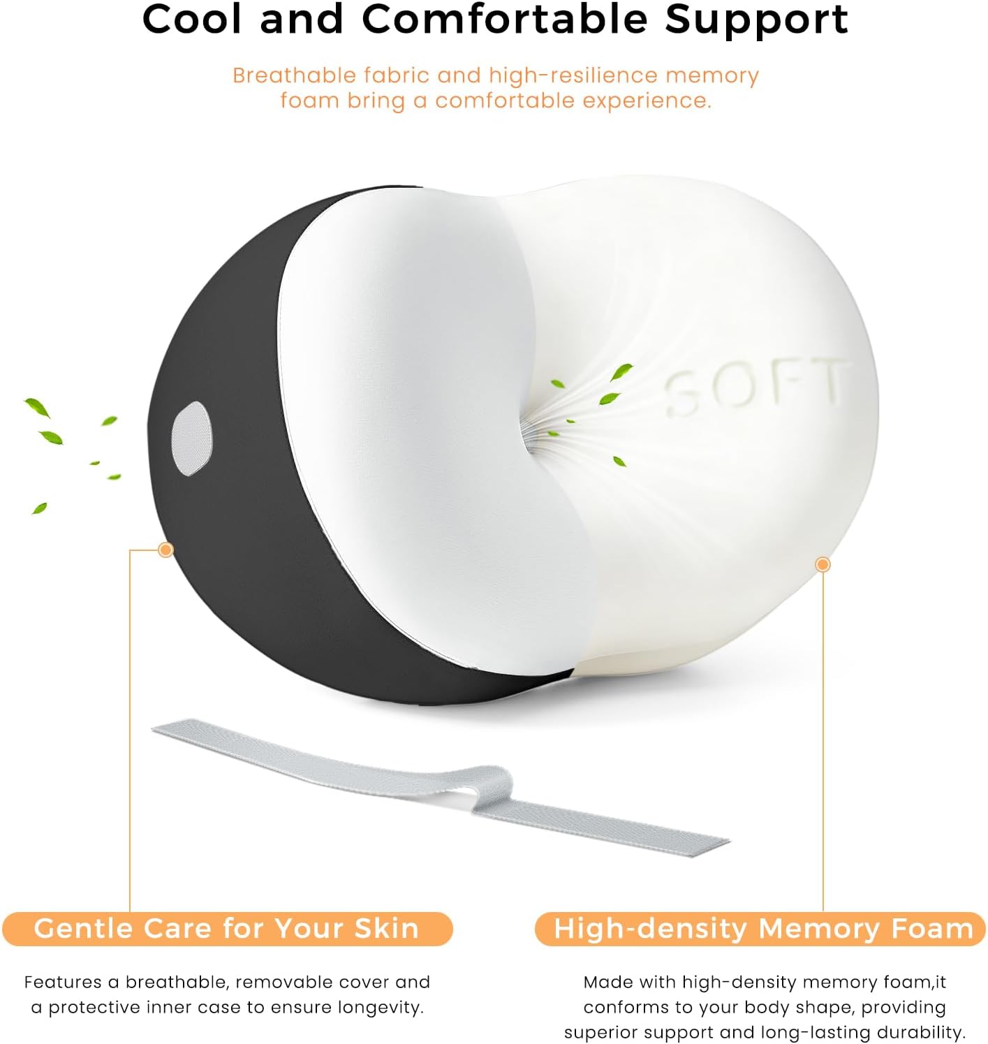 Knee Pillow for Side Sleepers, Leg Pillow with Adjustable Hook & Loop Strap & Removable Washable Cover for Spine Alignment, Sciatica, Hip & Back Pain Relief