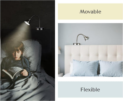 Solfres Patented Innovative Design Headboard Reading Light. No Drilling Golden Book Light for Bedtime Reading. Dimmable LED Book Reading Lamp with Bulb. Movable & Flexible, Black