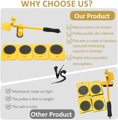 Vivicreate Furniture Lifter Mover Tool Set with Wheels Heavy Duty Moving Dolly Kit for Sofa Bed Cabinet Washing Machine Appliance Sliders Rollers Easy Moving Tool llantas para Mover muebles (Yellow)