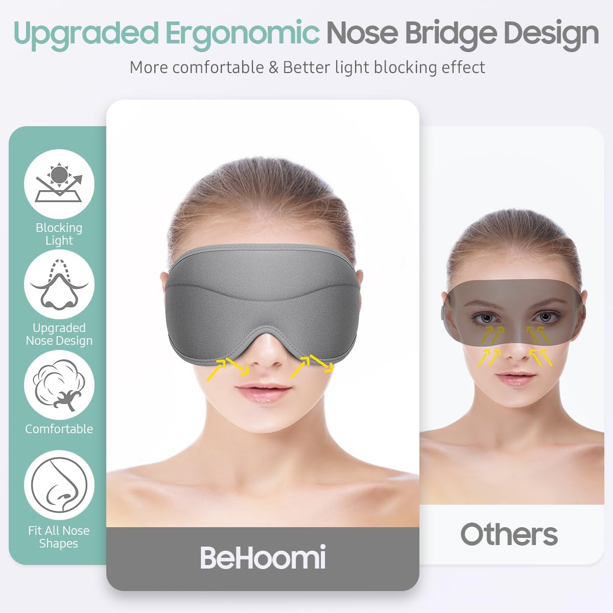 BeHoomi Sleep Mask, Premium Eye Mask for Sleeping, Total Blackout, Super Soft Comfort, Adjustable Fit, Upgraded 3D Ergonomic Designed Sleeping Mask for Home, Office, Travel, Meditation, Yoga, Pink