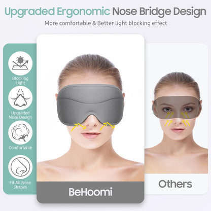 BeHoomi Sleep Mask, Premium Eye Mask for Sleeping, Total Blackout, Super Soft Comfort, Adjustable Fit, Upgraded 3D Ergonomic Designed Sleeping Mask for Home, Office, Travel, Meditation, Yoga, Pink