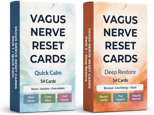 Vagus Nerve Reset Cards, 108 Somatic Exercises, Quick Calm & Deep Restore | 2-deck self-care set with 108 illustrated vagus nerve reset exercises for calm moments, low-energy days, and daily grounding