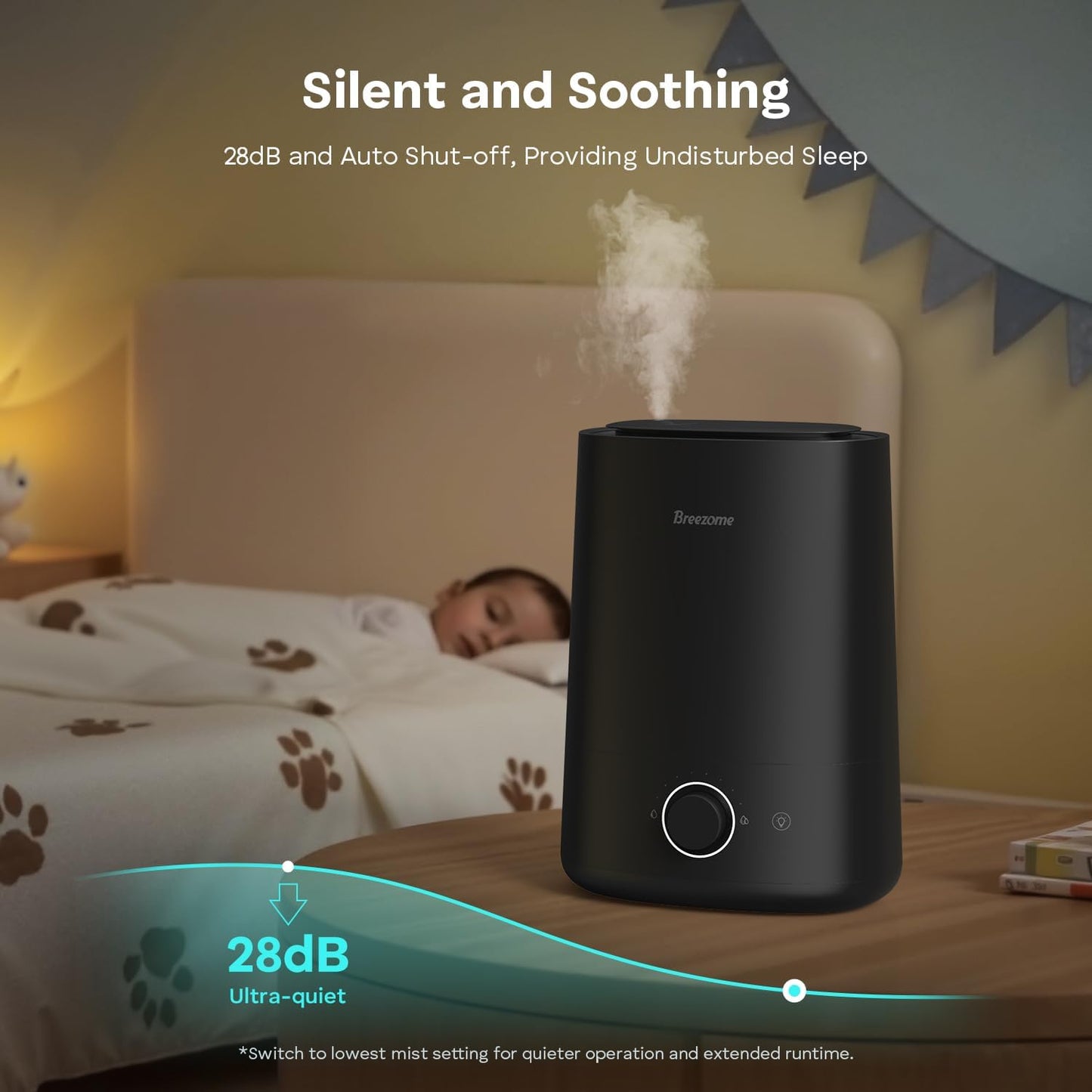 BREEZOME 5L Humidifier for Bedroom 360° Nozzle 50H Runtime Quiet Operation | Ultrasonic Cool Mist, Essential Oil Diffuser,Top-Fill Design,Auto Shut-Off,Coverage for Baby Nursery, Plants& Large Room