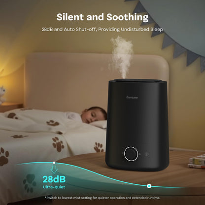 BREEZOME 5L Humidifier for Bedroom 360° Nozzle 50H Runtime Quiet Operation | Ultrasonic Cool Mist, Essential Oil Diffuser,Top-Fill Design,Auto Shut-Off,Coverage for Baby Nursery, Plants& Large Room